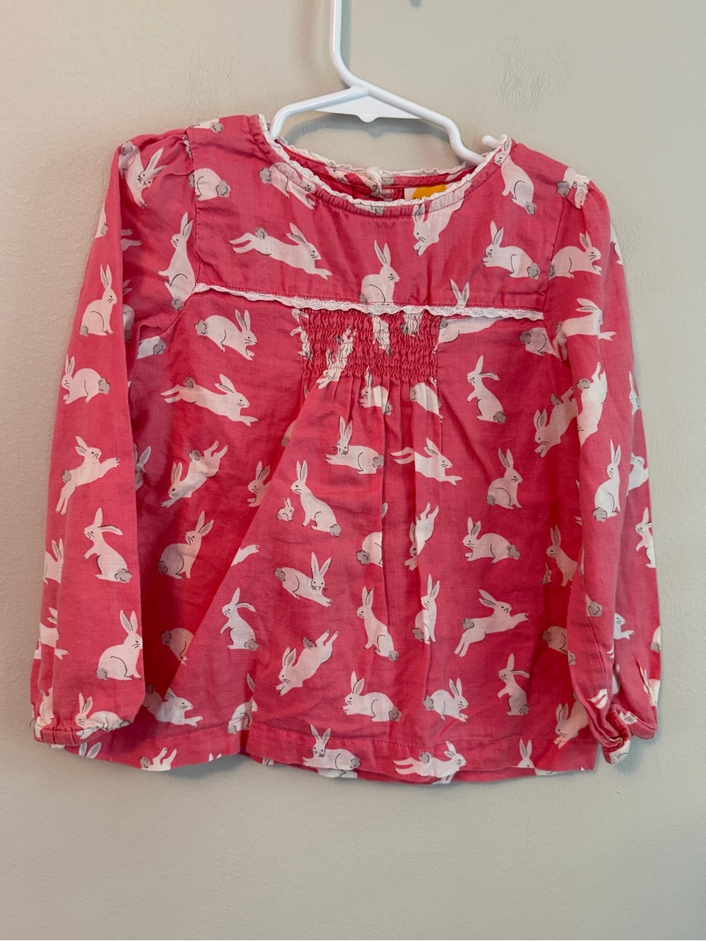Mini Boden Pink Long Sleeve Bunny Print Top